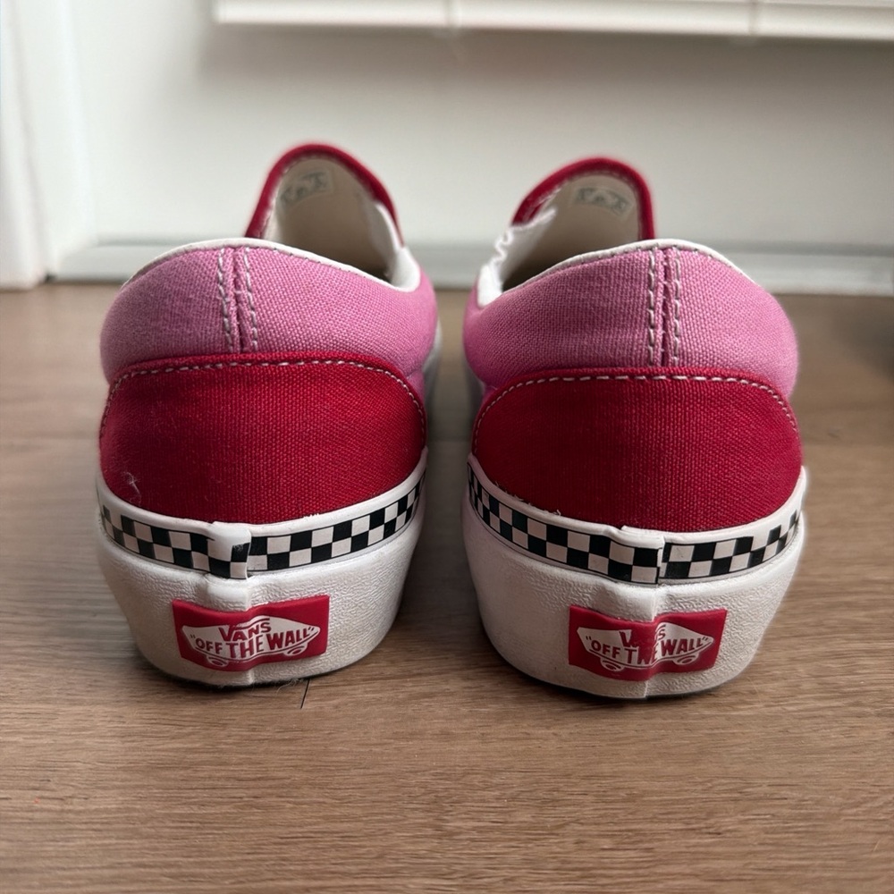 Vans Red & Pink Platform Slip-On Sneakers with Checkered Accent - Picture 5 of 8